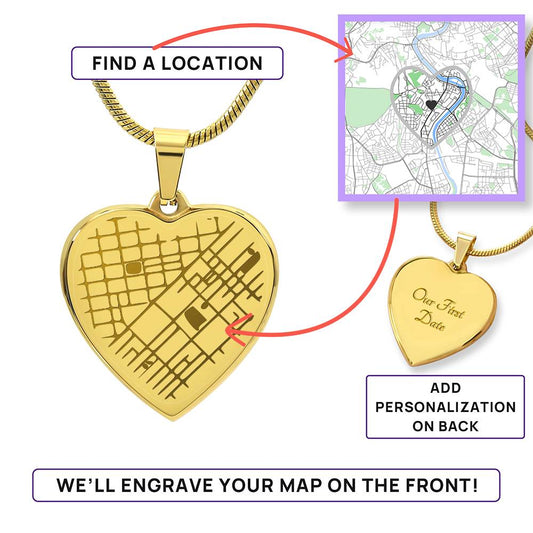 Custom Engraved Map Heart Necklace