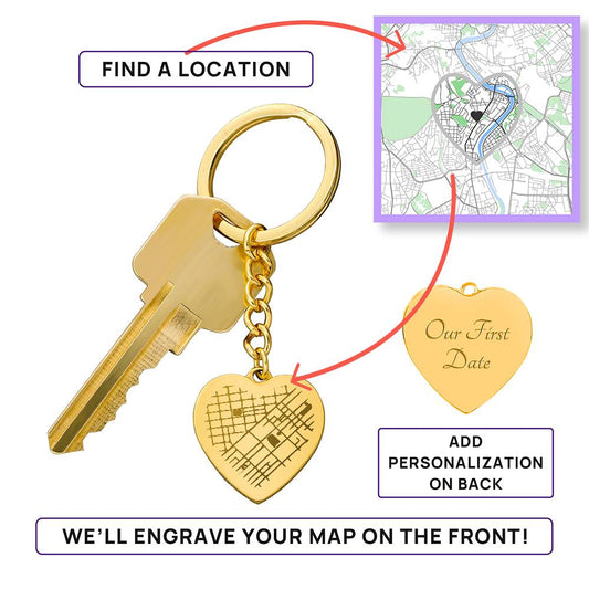 Custom Engraved Map on Heart Keychain