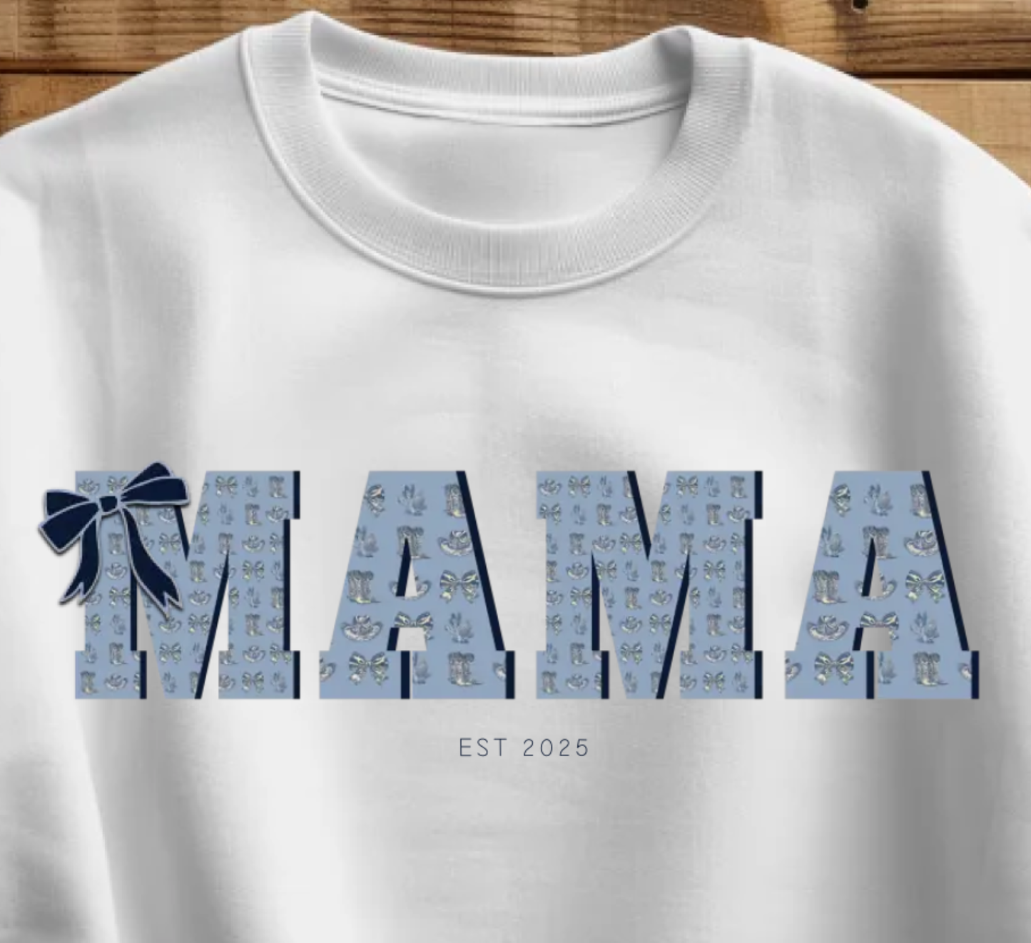 Mama  Crewneck Sweatshirt Blue Western Coquette Style