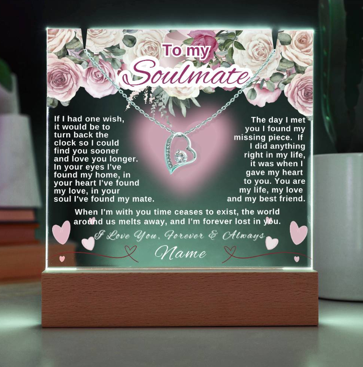 Soulmate Forever Love Necklace Pink Roses Keepsake Acrylic Bundle 2.2