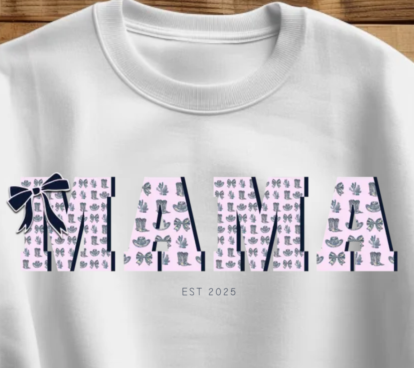 Mama Custom Crewneck Pink Western Style with Coquette