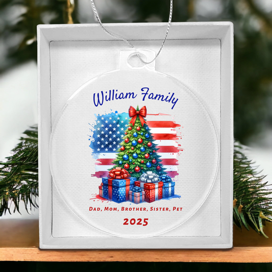 Personalized Patriotic Christmas Ornament | Custom Family Name Holiday Keepsake